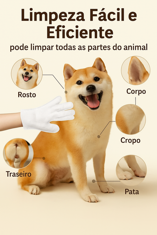 6 Luvas Descartáveis para Banho a Seco de Pets – Limpeza Rápida Sem Enxágue